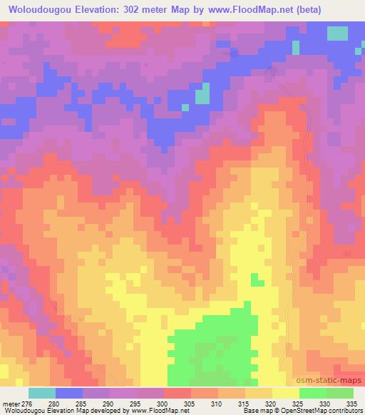 Woloudougou,Ivory Coast Elevation Map