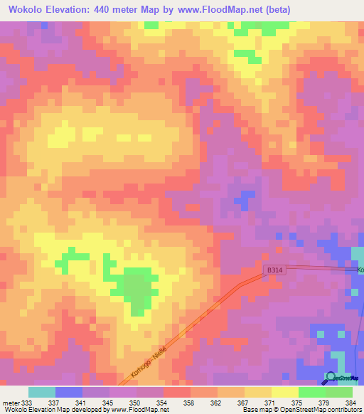 Wokolo,Ivory Coast Elevation Map