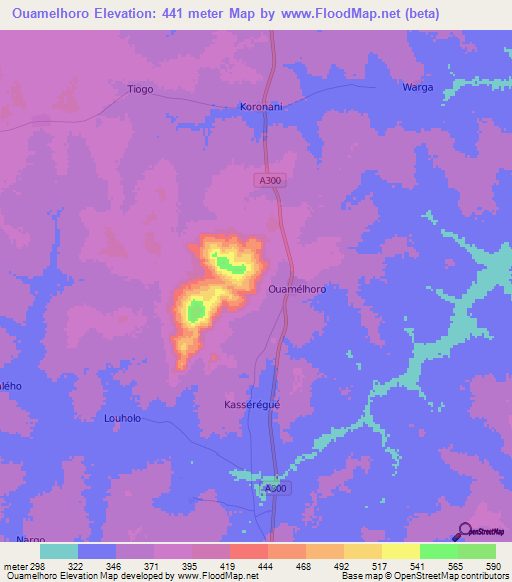 Ouamelhoro,Ivory Coast Elevation Map