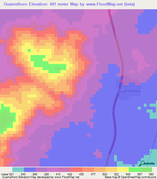 Ouamelhoro,Ivory Coast Elevation Map