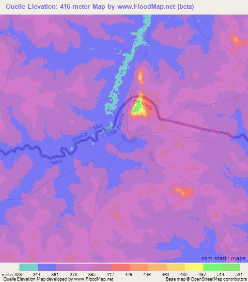 Ouelle,Ivory Coast Elevation Map