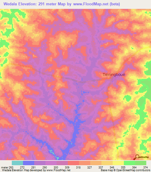 Wedala,Ivory Coast Elevation Map