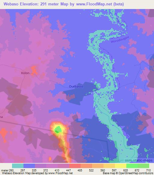 Webaso,Ivory Coast Elevation Map