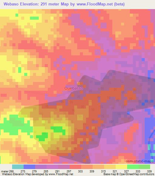 Webaso,Ivory Coast Elevation Map
