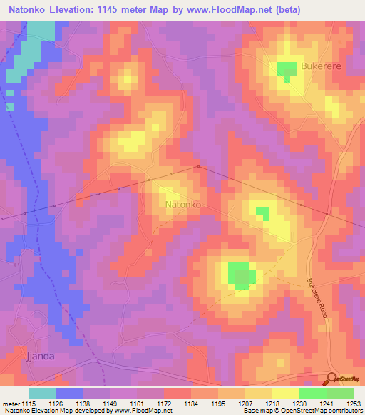 Natonko,Uganda Elevation Map