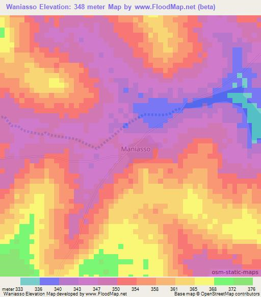 Waniasso,Ivory Coast Elevation Map