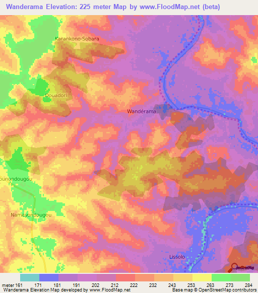 Wanderama,Ivory Coast Elevation Map