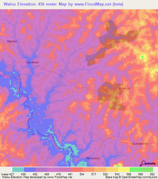 Walou,Ivory Coast Elevation Map