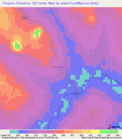 Ouayere,Ivory Coast Elevation Map