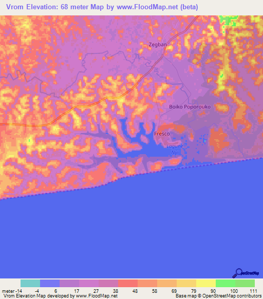 Vrom,Ivory Coast Elevation Map