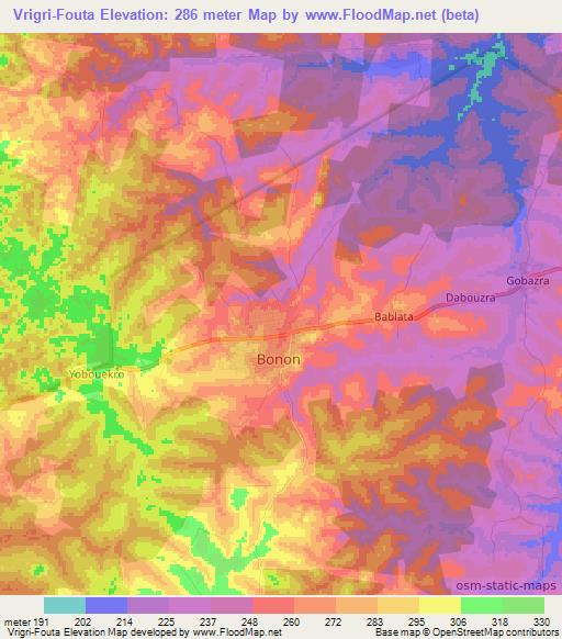 Vrigri-Fouta,Ivory Coast Elevation Map