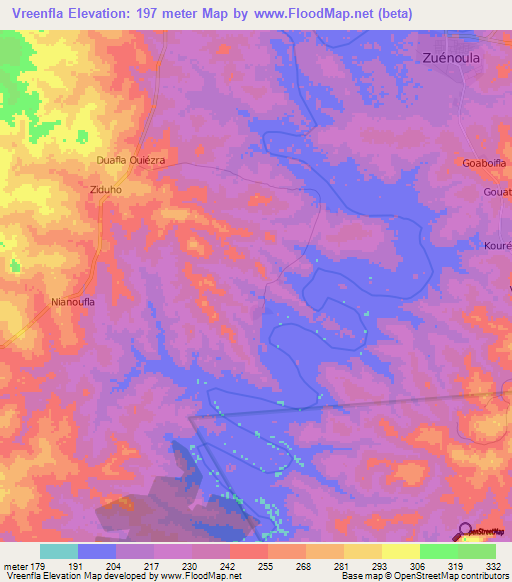 Vreenfla,Ivory Coast Elevation Map