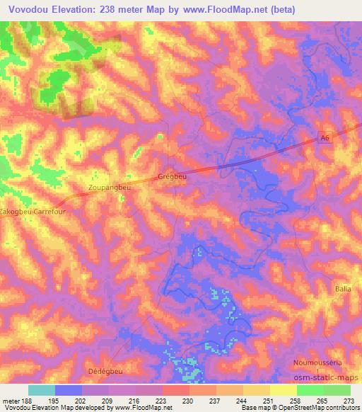 Vovodou,Ivory Coast Elevation Map