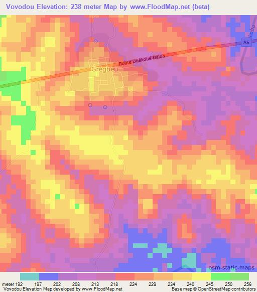 Vovodou,Ivory Coast Elevation Map
