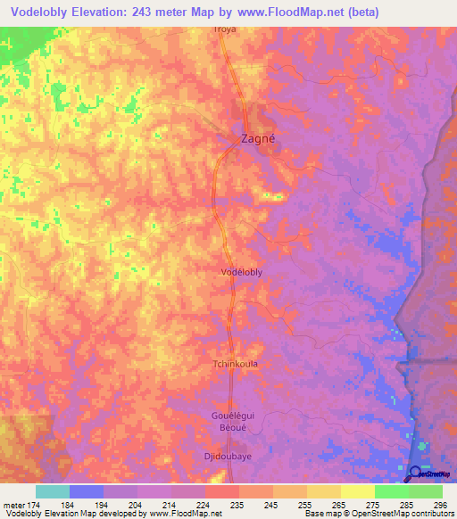 Vodelobly,Ivory Coast Elevation Map