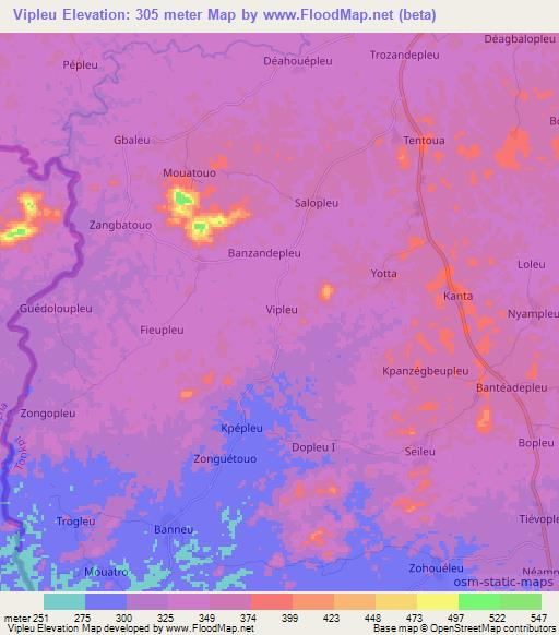 Vipleu,Ivory Coast Elevation Map