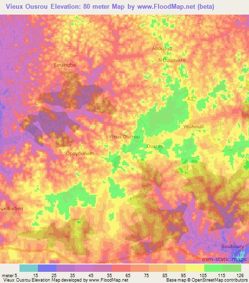 Vieux Ousrou,Ivory Coast Elevation Map