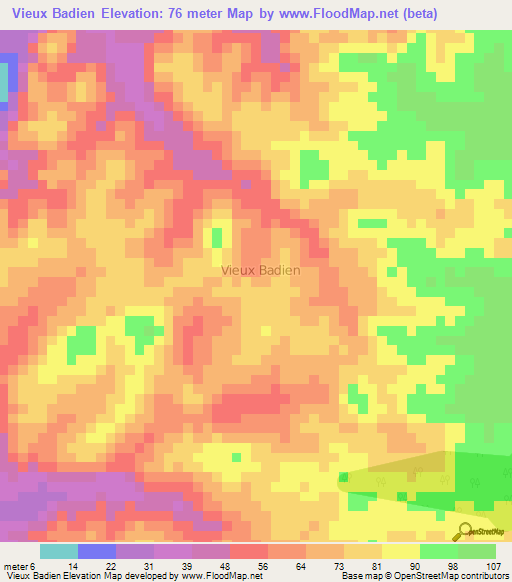 Vieux Badien,Ivory Coast Elevation Map