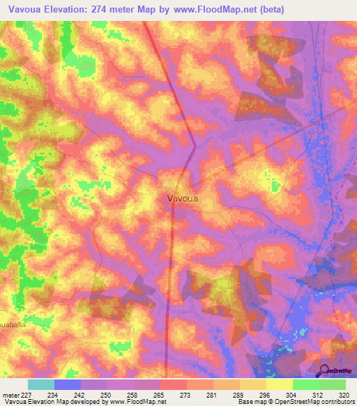 Vavoua,Ivory Coast Elevation Map