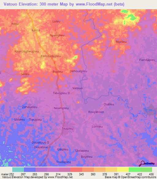 Vatouo,Ivory Coast Elevation Map