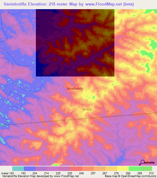 Vaniebotifla,Ivory Coast Elevation Map