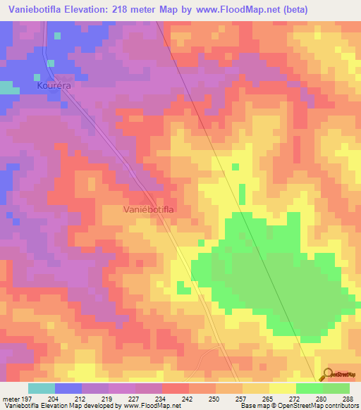 Vaniebotifla,Ivory Coast Elevation Map