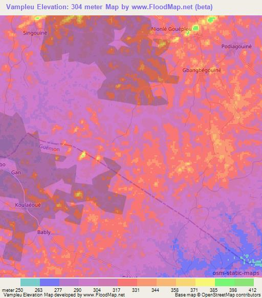 Vampleu,Ivory Coast Elevation Map