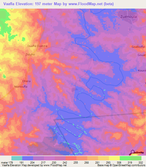 Vaafla,Ivory Coast Elevation Map