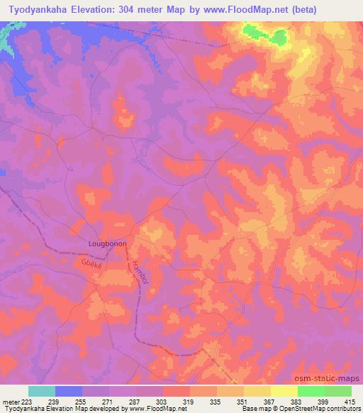 Tyodyankaha,Ivory Coast Elevation Map