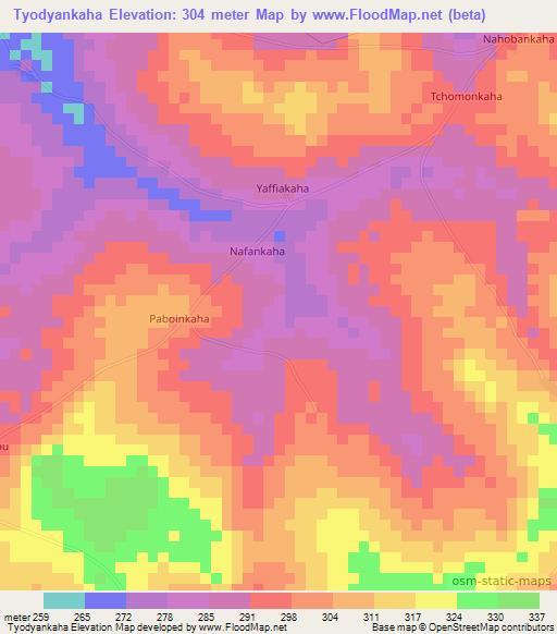 Tyodyankaha,Ivory Coast Elevation Map