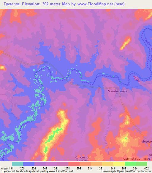 Tyetenou,Ivory Coast Elevation Map