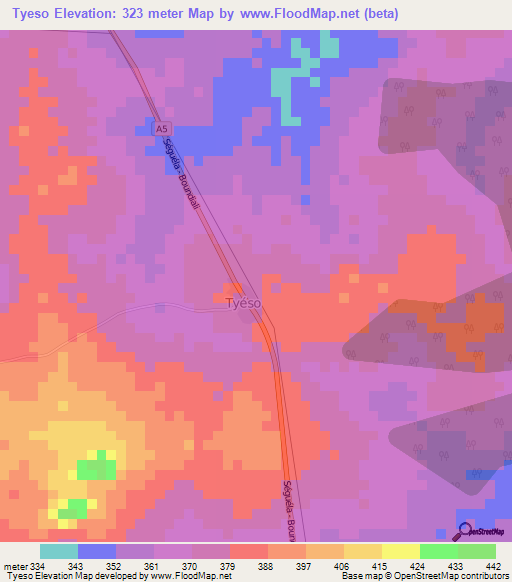 Tyeso,Ivory Coast Elevation Map