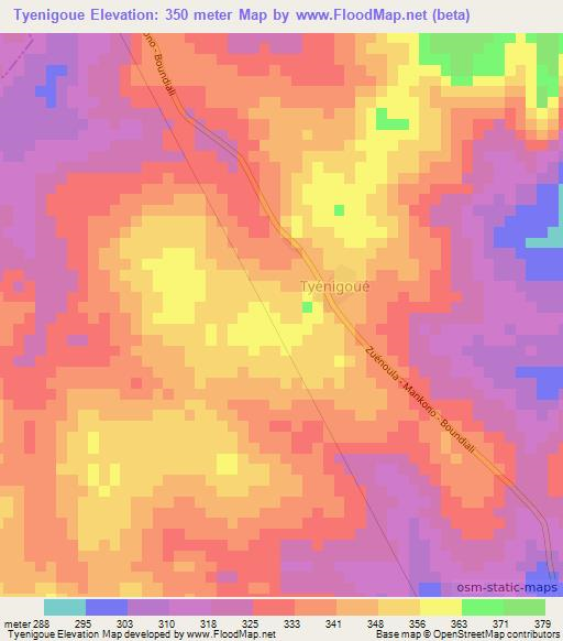 Tyenigoue,Ivory Coast Elevation Map