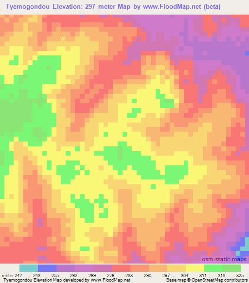 Tyemogondou,Ivory Coast Elevation Map