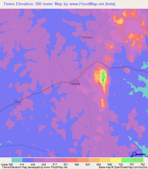 Tieme,Ivory Coast Elevation Map