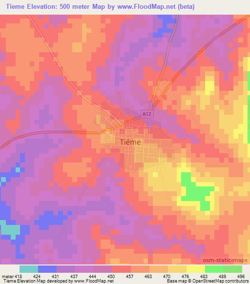 Tieme,Ivory Coast Elevation Map