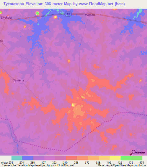 Tyemasoba,Ivory Coast Elevation Map