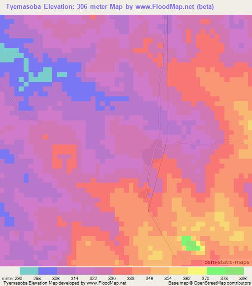 Tyemasoba,Ivory Coast Elevation Map
