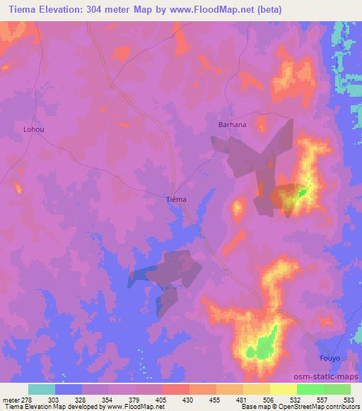 Tiema,Ivory Coast Elevation Map