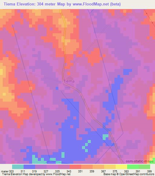 Tiema,Ivory Coast Elevation Map
