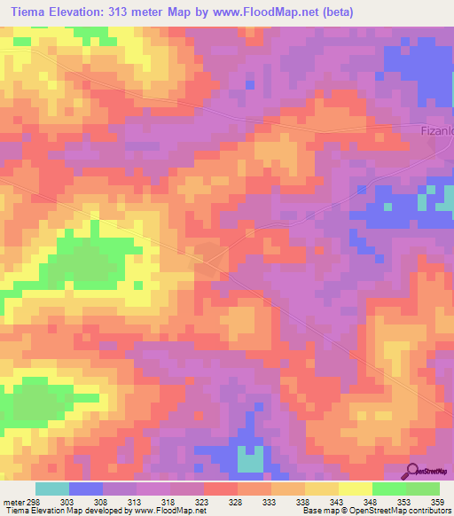 Tiema,Ivory Coast Elevation Map