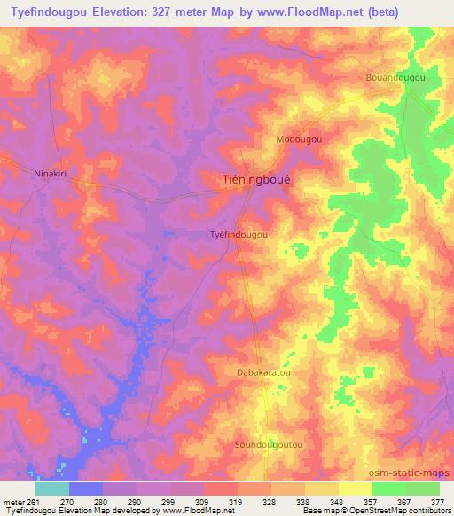 Tyefindougou,Ivory Coast Elevation Map