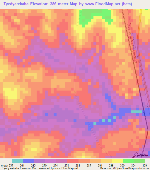 Tyedyarekaha,Ivory Coast Elevation Map