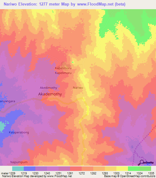 Nariwo,Uganda Elevation Map