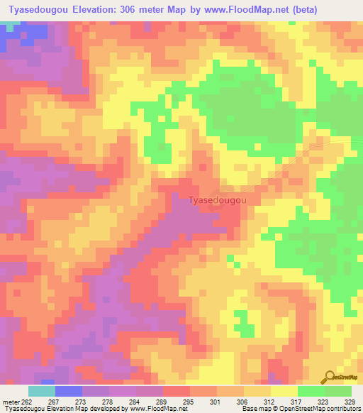 Tyasedougou,Ivory Coast Elevation Map