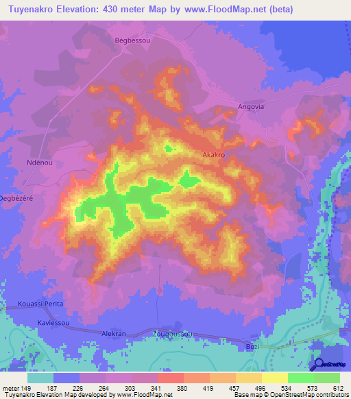 Tuyenakro,Ivory Coast Elevation Map