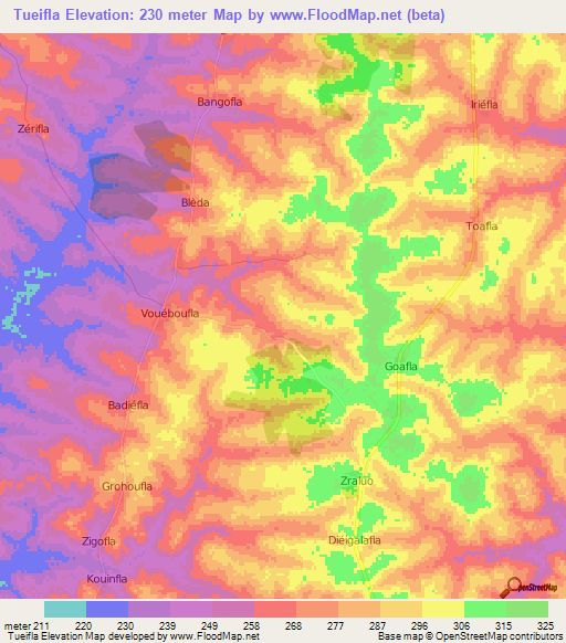 Tueifla,Ivory Coast Elevation Map
