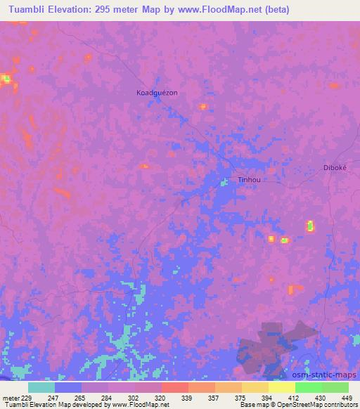 Tuambli,Ivory Coast Elevation Map