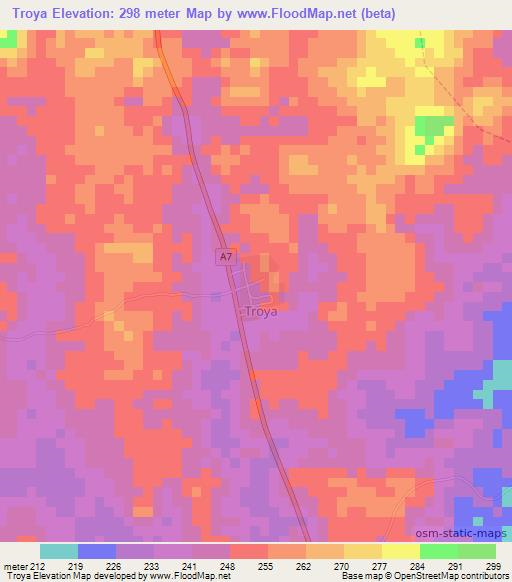 Troya,Ivory Coast Elevation Map