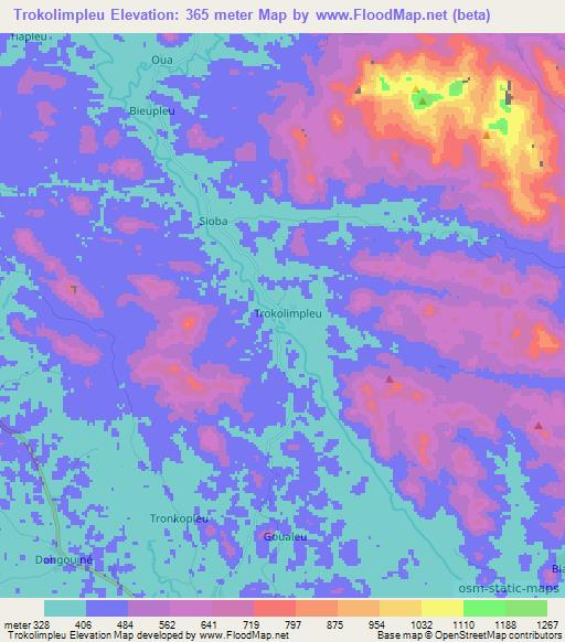 Trokolimpleu,Ivory Coast Elevation Map